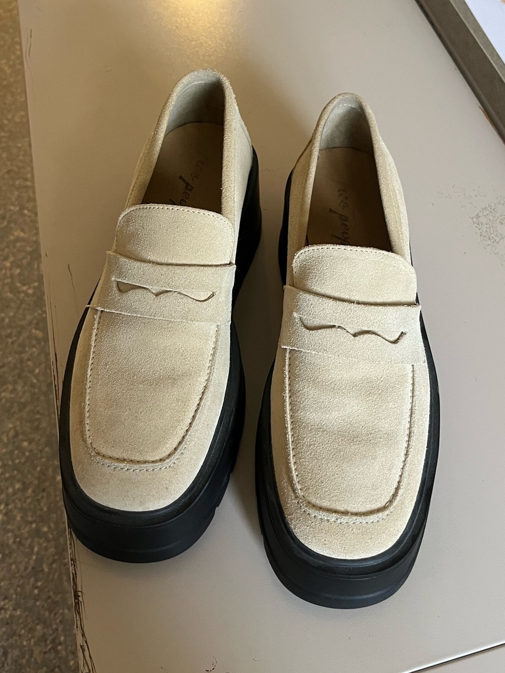 Free People Cream Suede Platform Penny Loafers
